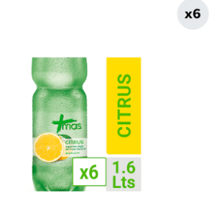 Pack 6 Aguas Saborizada Mas Citrus Limón Con Gas Botella 1.6L