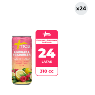 24x Agua Saborizada Mas Limonada Frambuesa Con Gas Lata 310cc