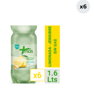 Pack 6 Aguas Saborizada Mas Limonada Jengibre Botella 1.6L
